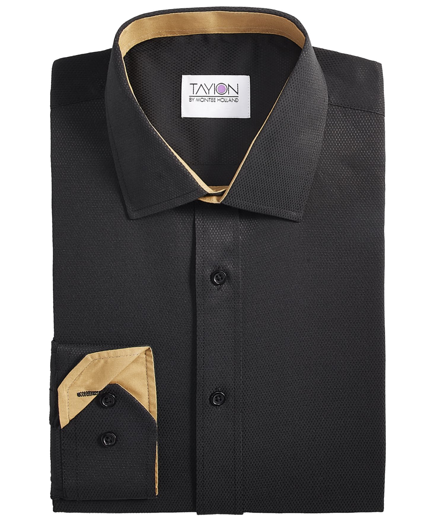 Мужская рубашка Tayion Collection Slim-Fit Gold Trim Solid Dress Shirt, цвет: Чёрный / Золотой — фото 5