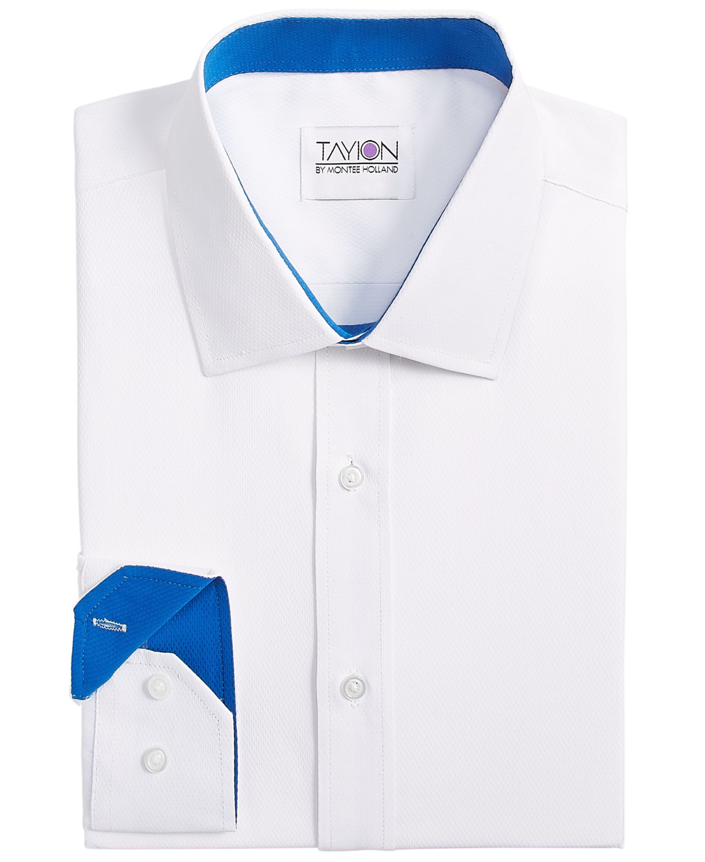 Мужская рубашка Tayion Collection Slim-Fit Blue Trim Solid Dress Shirt, цвет: Белый / Синий — фото 5