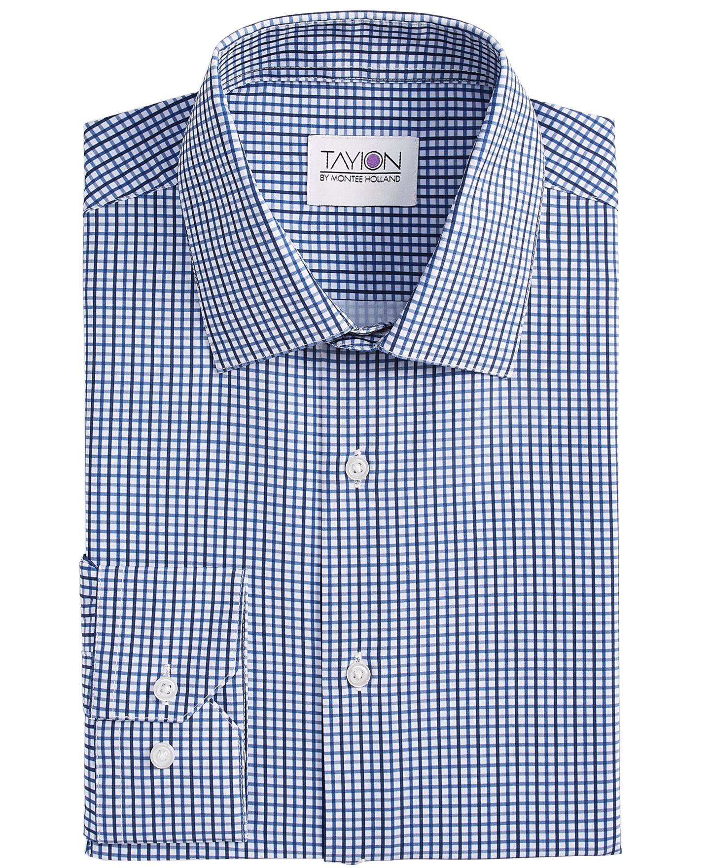 Мужская рубашка Tayion Collection Slim-Fit Check Dress Shirt, цвет: Белый синий — фото 4