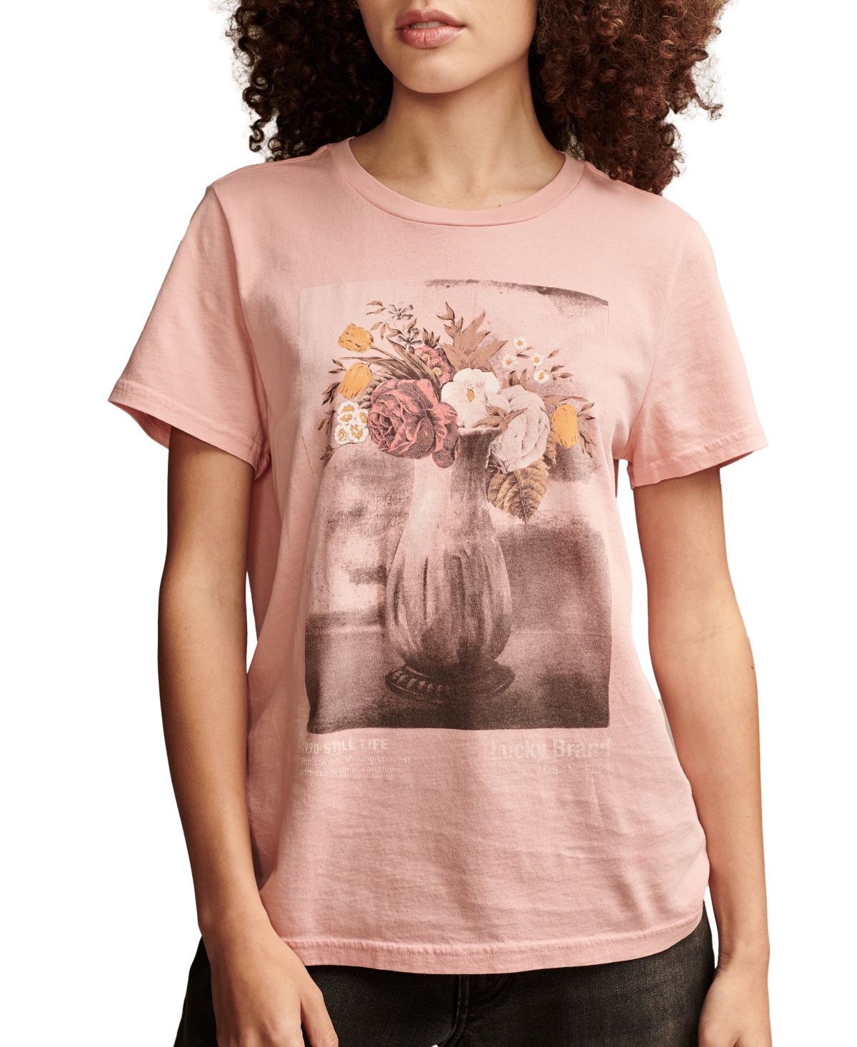 Women's Floral Vase Classic Cotton Crewneck T-Shirt - Rose Tan