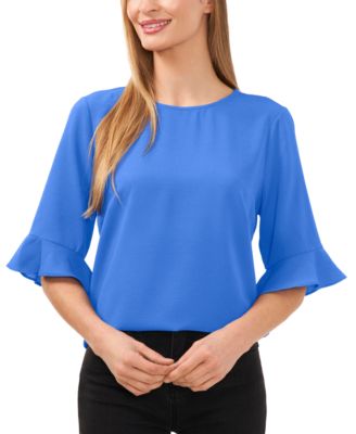 Women's Ruffled-Cuff 3/4-Sleeve Crew Neck Top