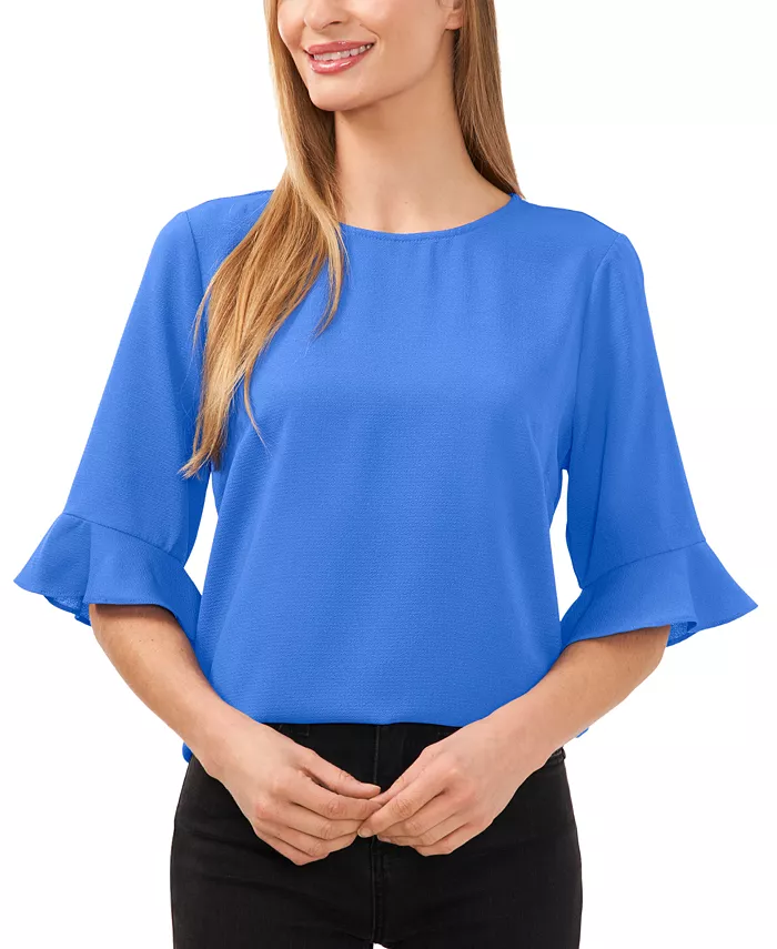 Women's Ruffled-Cuff 3/4-Sleeve Crew Neck Top