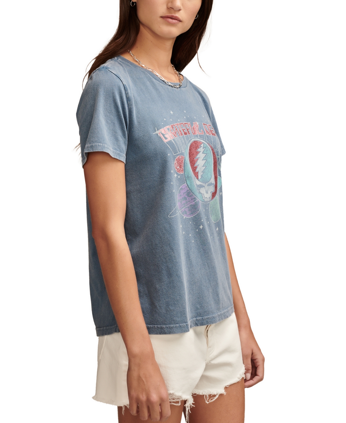 Shop Lucky Brand Women's Grateful Dead Cotton Crewneck T-shirt In Aegean Blue