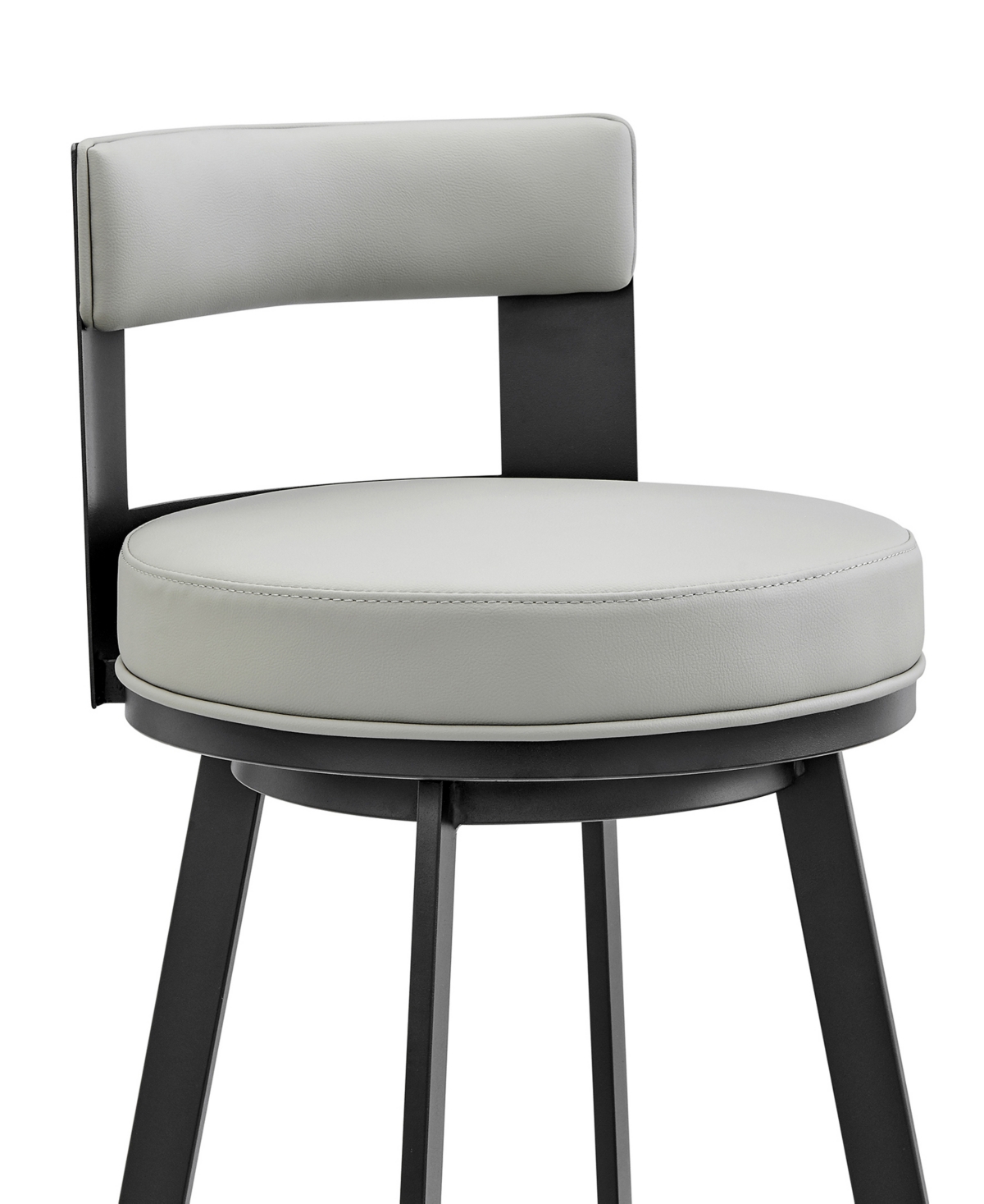 Armen Living Flynn 26" Swivel Counter Stool In Metal With Light Faux Leather In Light Gray,black