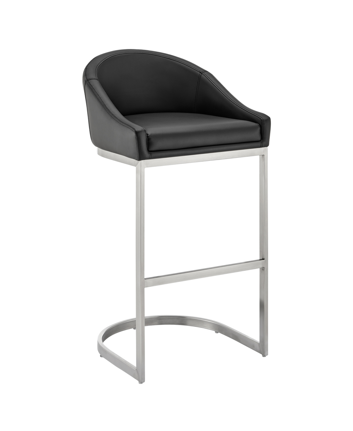 Shop Armen Living Katherine 30" Bar Stool In Brushed Stainless Steel With Faux Leather In Black,brushed Stainless Steel