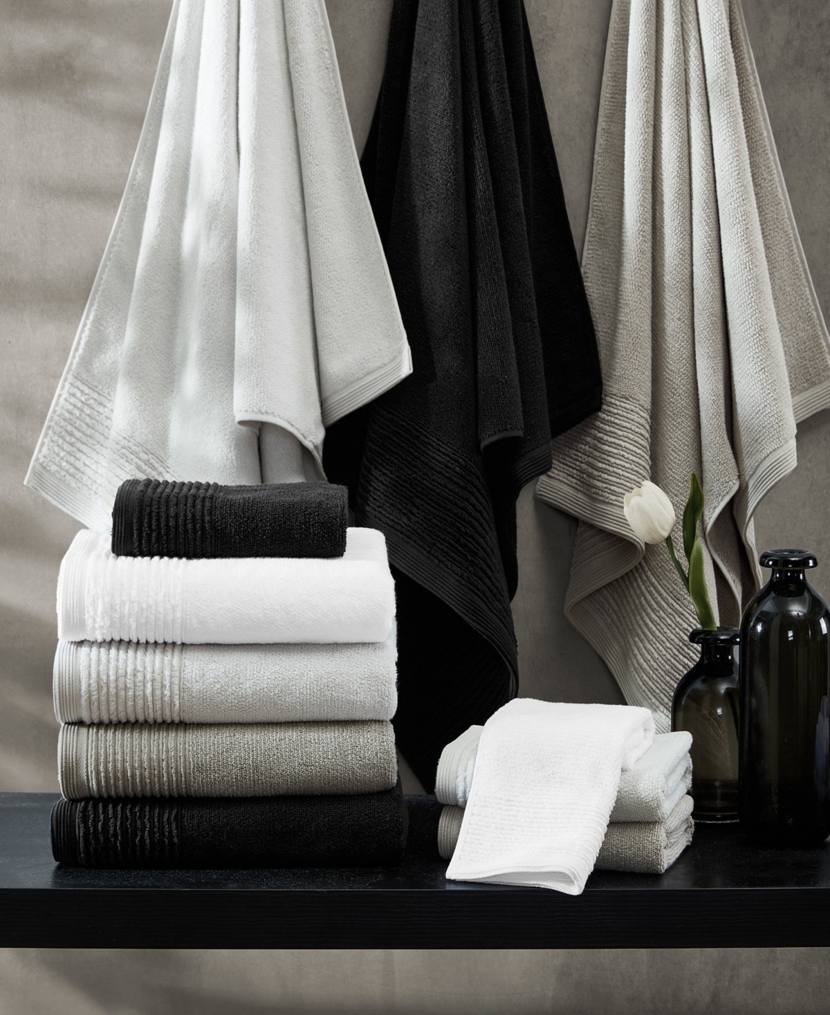 Shop Vera Wang Sculpted Pleat Solid Cotton Terry 6-pc. Bath Towel Set In Black