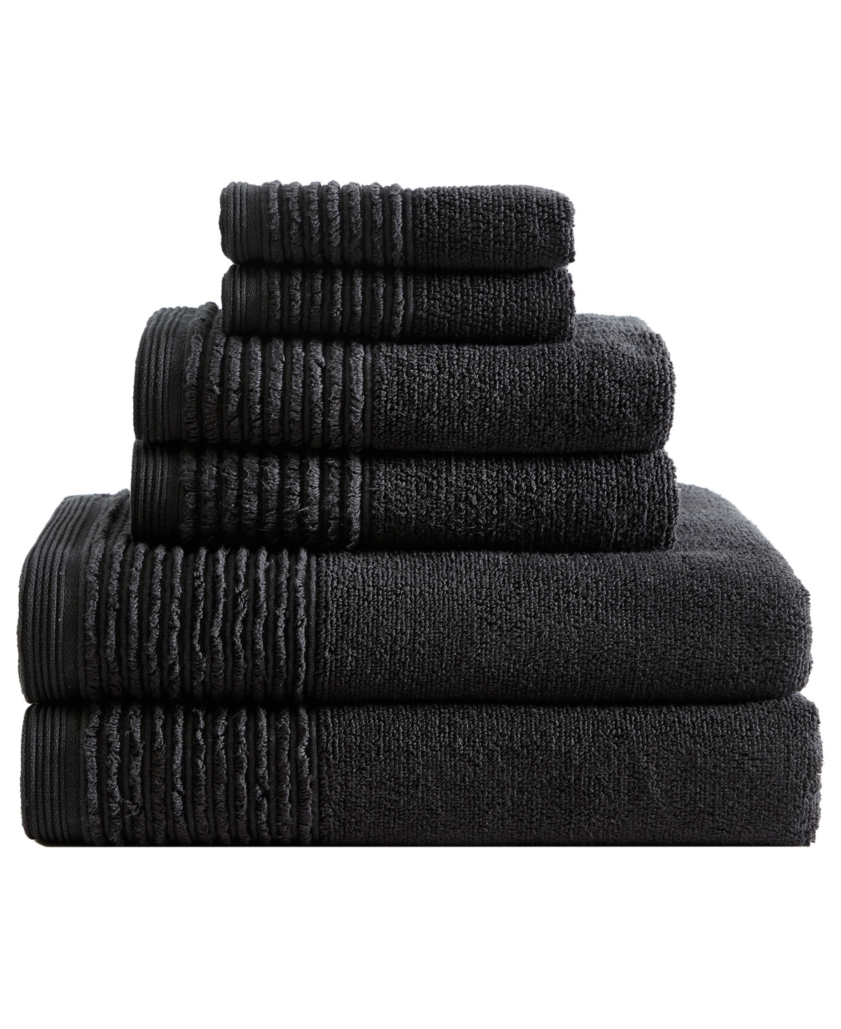 Vera Wang Sculpted Pleat Solid Cotton Terry 6-pc. Bath Towel Set In Black