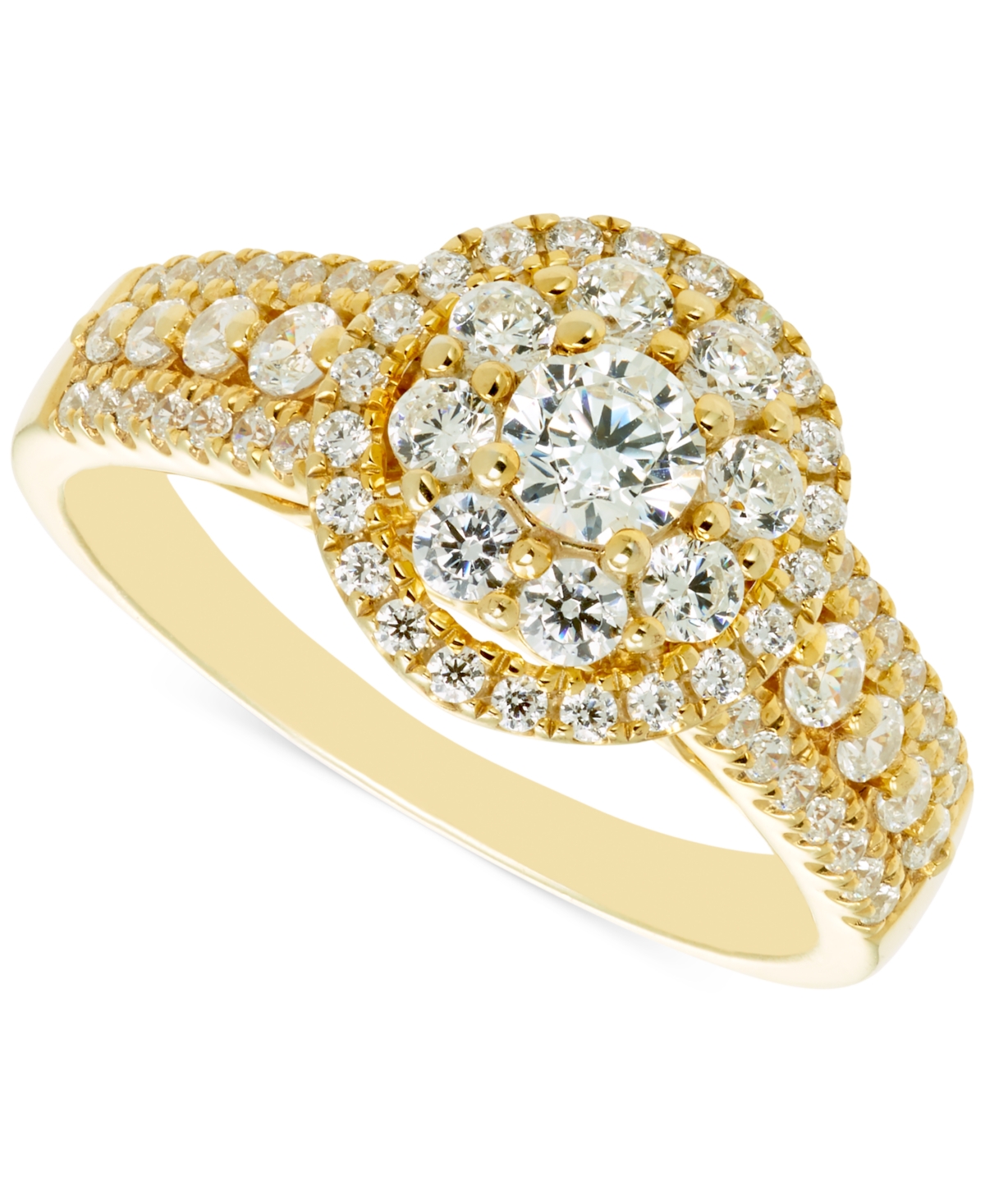 Shop Macy's Diamond Double Halo Engagement Ring (1 Ct. T.w.) In 14k Gold In Yellow Gold