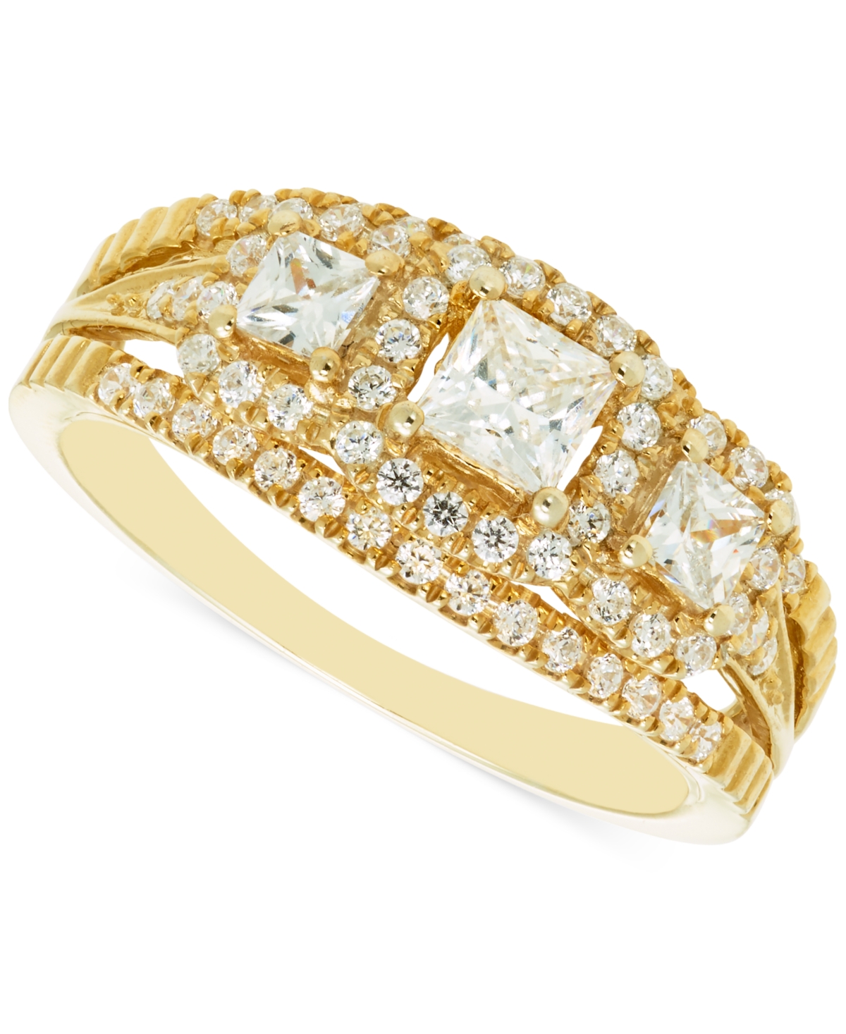 Diamond Princess & Round Three Stone Engagement Ring (1 ct. t.w.) in 14k Gold - Yellow Gold
