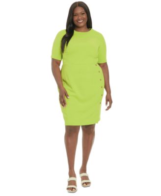 London Times - Plus Size Button-Trim Sheath Dress