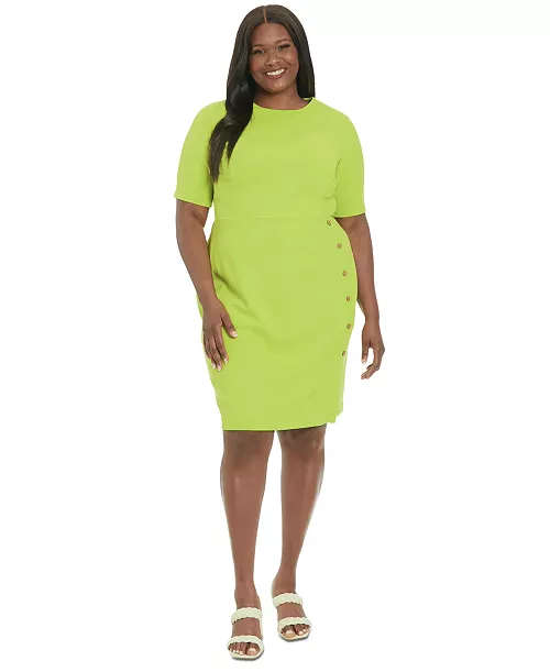 plus size button-trim sheath dress