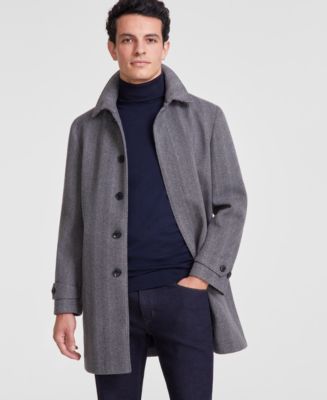 Tommy Hilfiger Men's Herringbone Charcoal Overcoat - Macy's