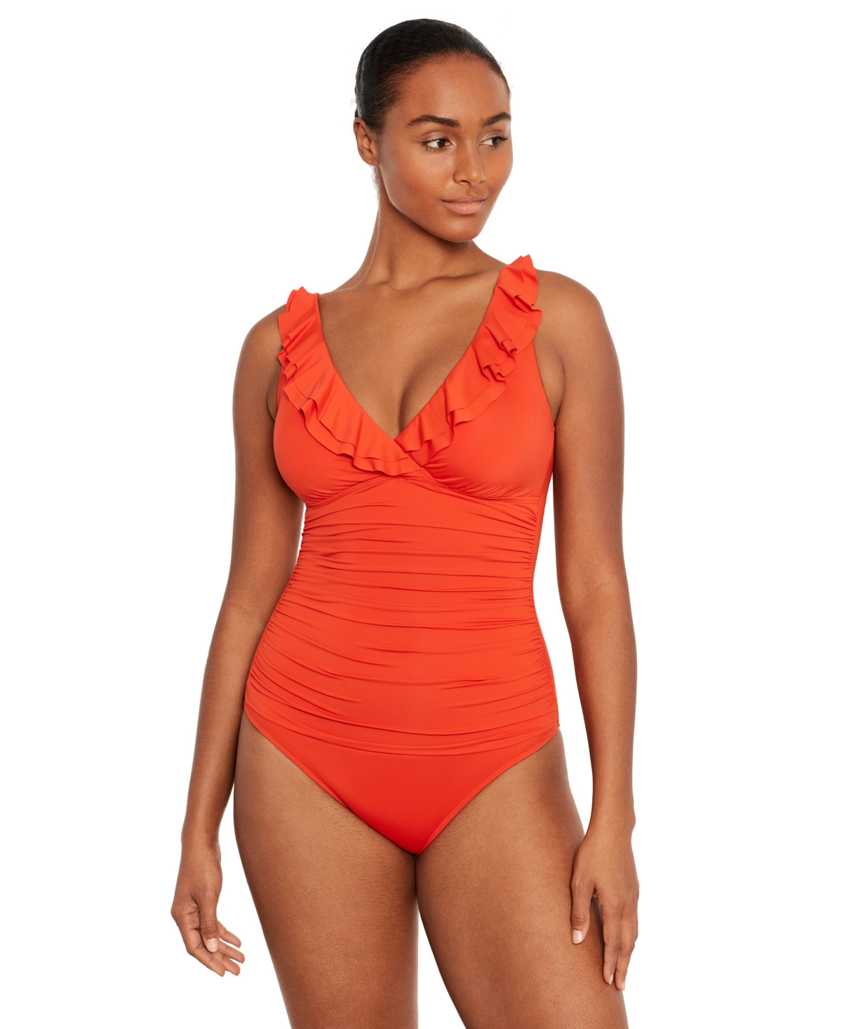 Shop Lauren Ralph Lauren Ruffled One-piece Swimsuit In Papaya