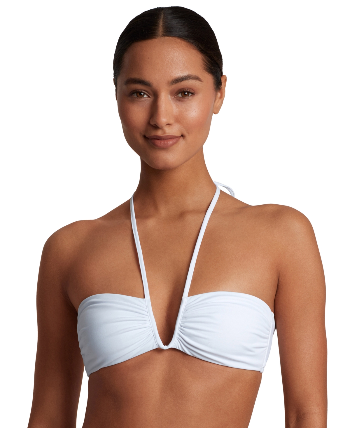 Shop Lauren Ralph Lauren Women's Shirred V-wire Bandeau Bikini Top In White