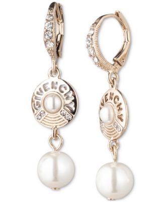 Givenchy - Gold-Tone Pav&eacute;, Imitation Pearl & Logo Double Drop Earrings