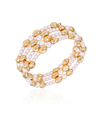 T Tahari Gold-Tone Imitation Pearl Coil Stretch Bracelet - Macy's
