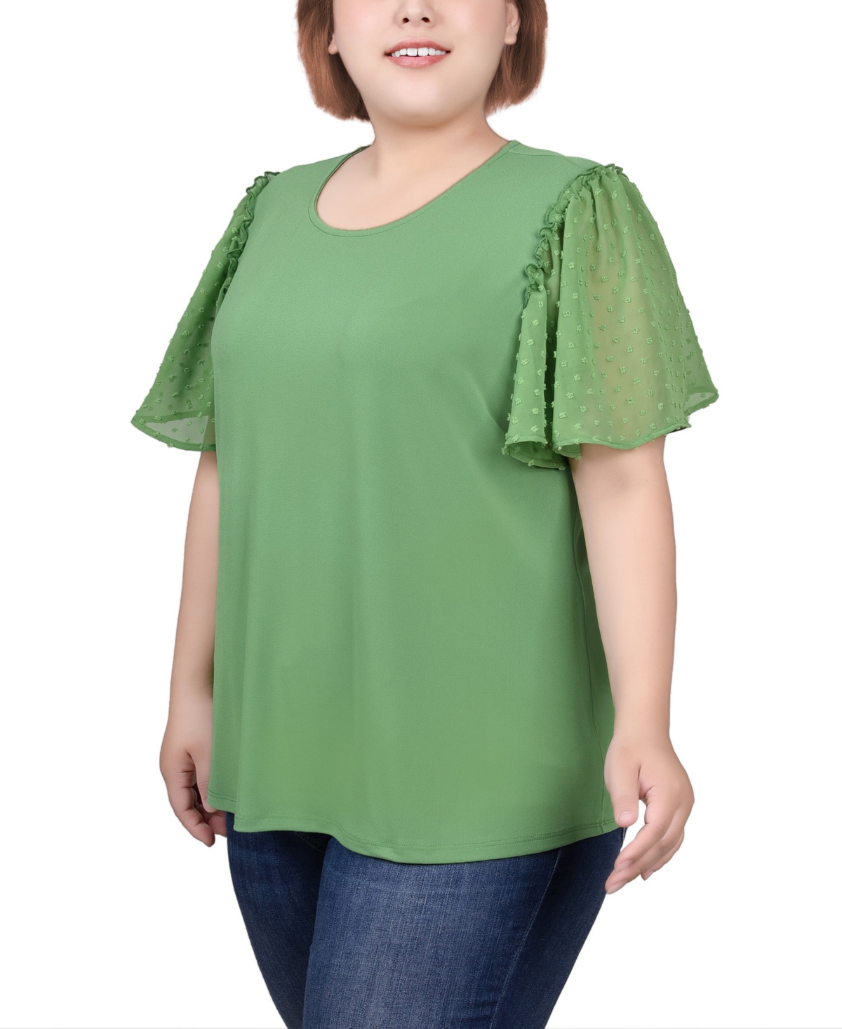 Ny Collection Plus Size Clip Dot Flutter Sleeve Top In Mint Green