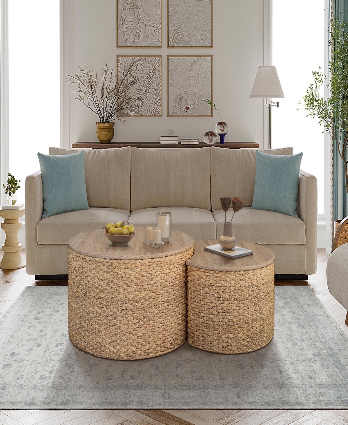 Gallerie Decor Saxony Nesting Coffee Table With Storage In Natural Finish