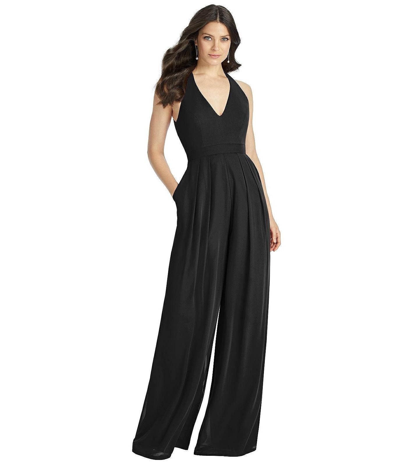 Женский комбинезон Dessy Collection V-Neck Wide-Leg Jumpsuit, цвет: Чёрный — фото 1