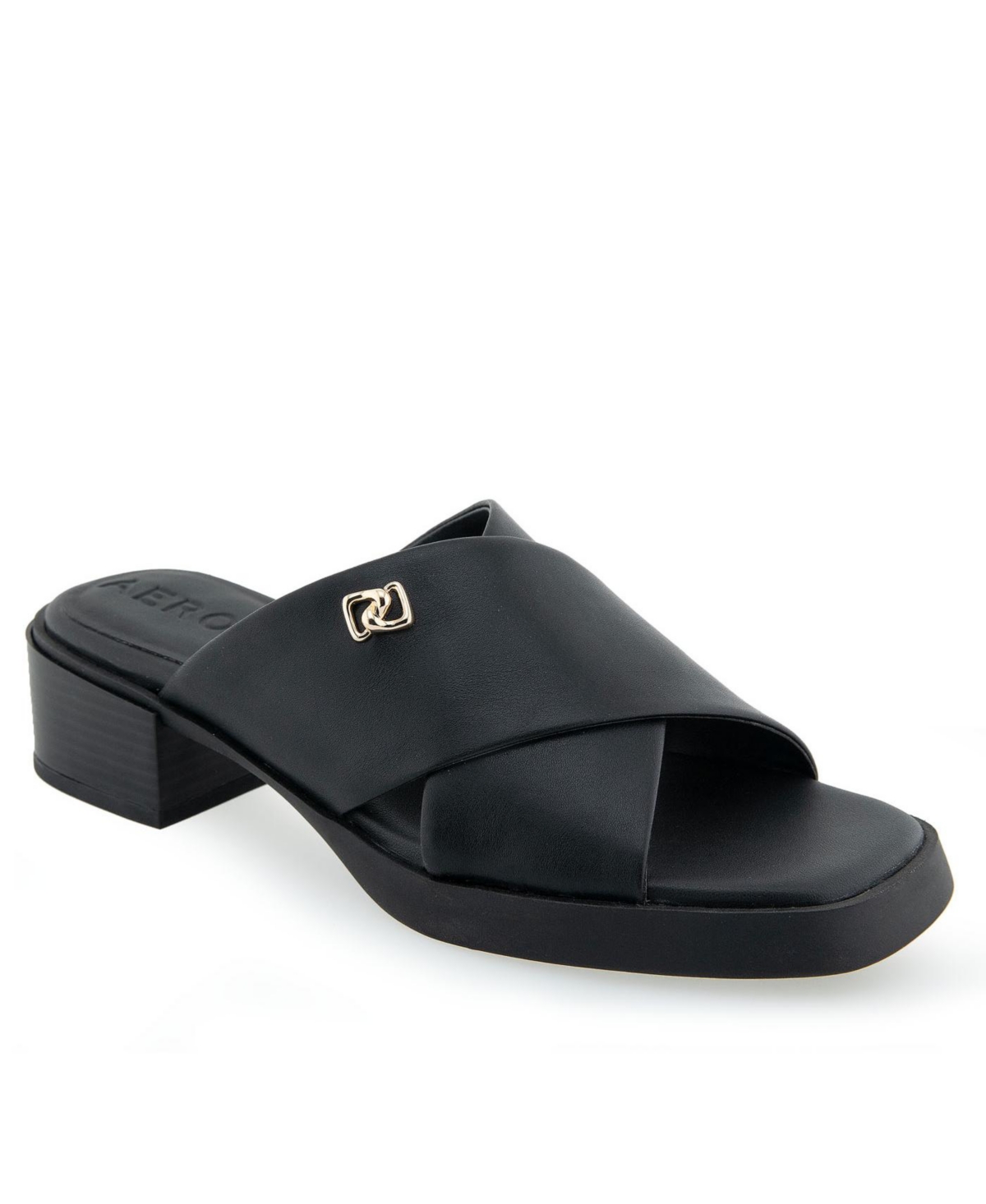 Shop Aerosoles Women's Duane Low Heel Ornamented Sandals In Black Polyurethane