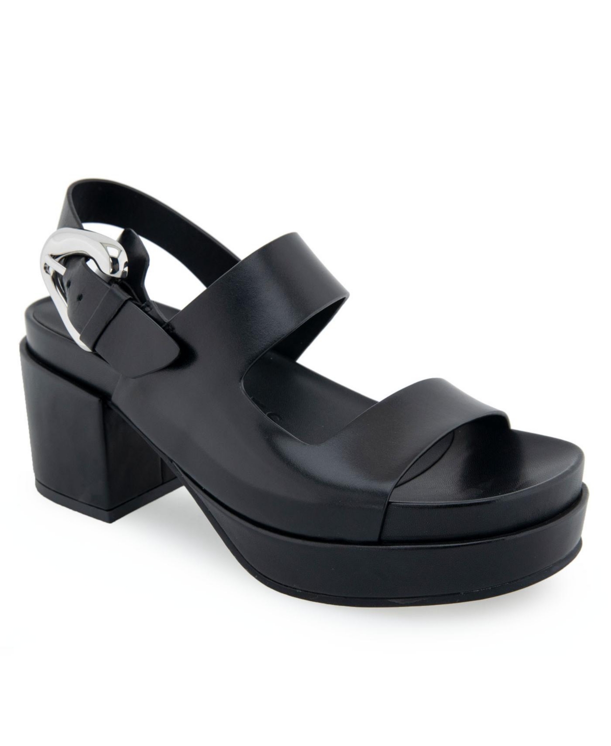 Shop Aerosoles Women's Clarkson Buckle Strap Platform Sandals In Black Leather