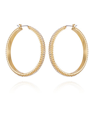 T Tahari Gold-Tone Textured Rounded Hoop Earrings - Macy's