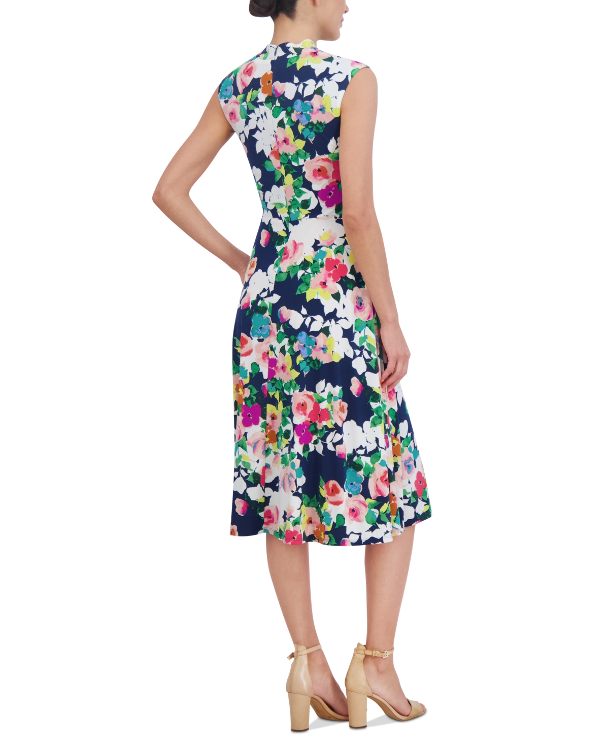 Shop Jessica Howard Petite Floral Surplice-neck Dress In Navy,ivory