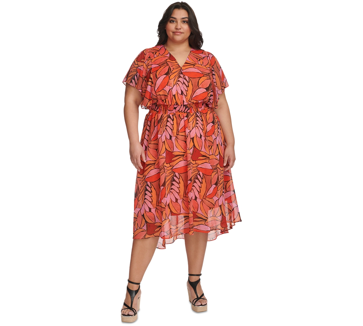 Plus Size Printed Smocked Fit & Flare Dress - Pink Multi
