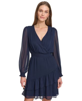Robe Longue DKNY Femme - Col V - Imprimé Géométrique Noir - Taille 6 - Neuf Avec étiquettes