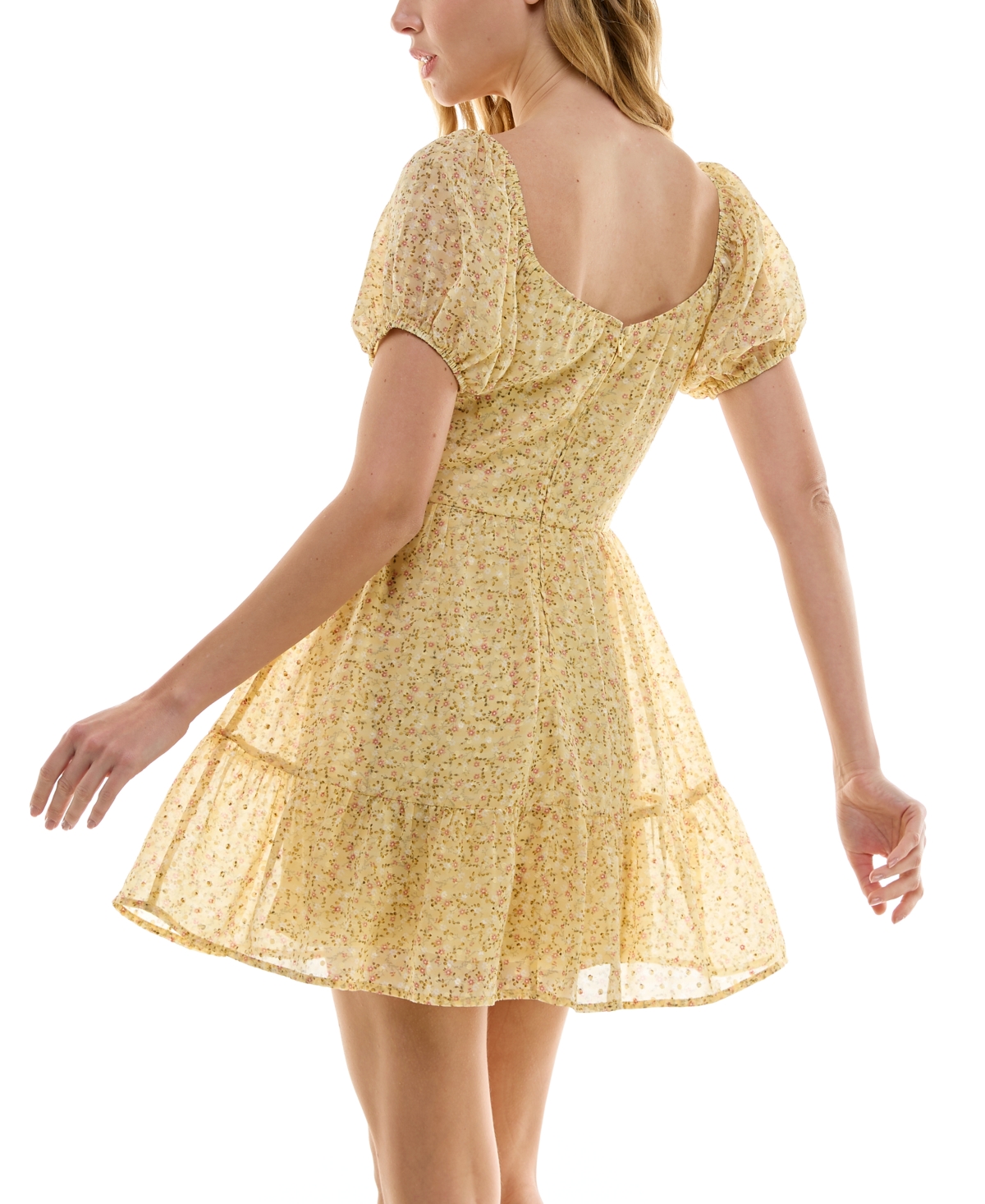 Shop Trixxi Juniors' Clip Dot Sweetheart-neck Woven Dress In Yellowflr
