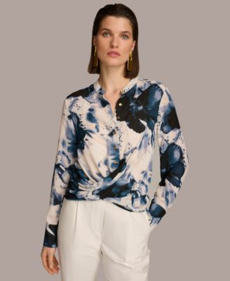 Donna Karan New York - Women's Printed Faux-Wrap Long-Sleeve Top