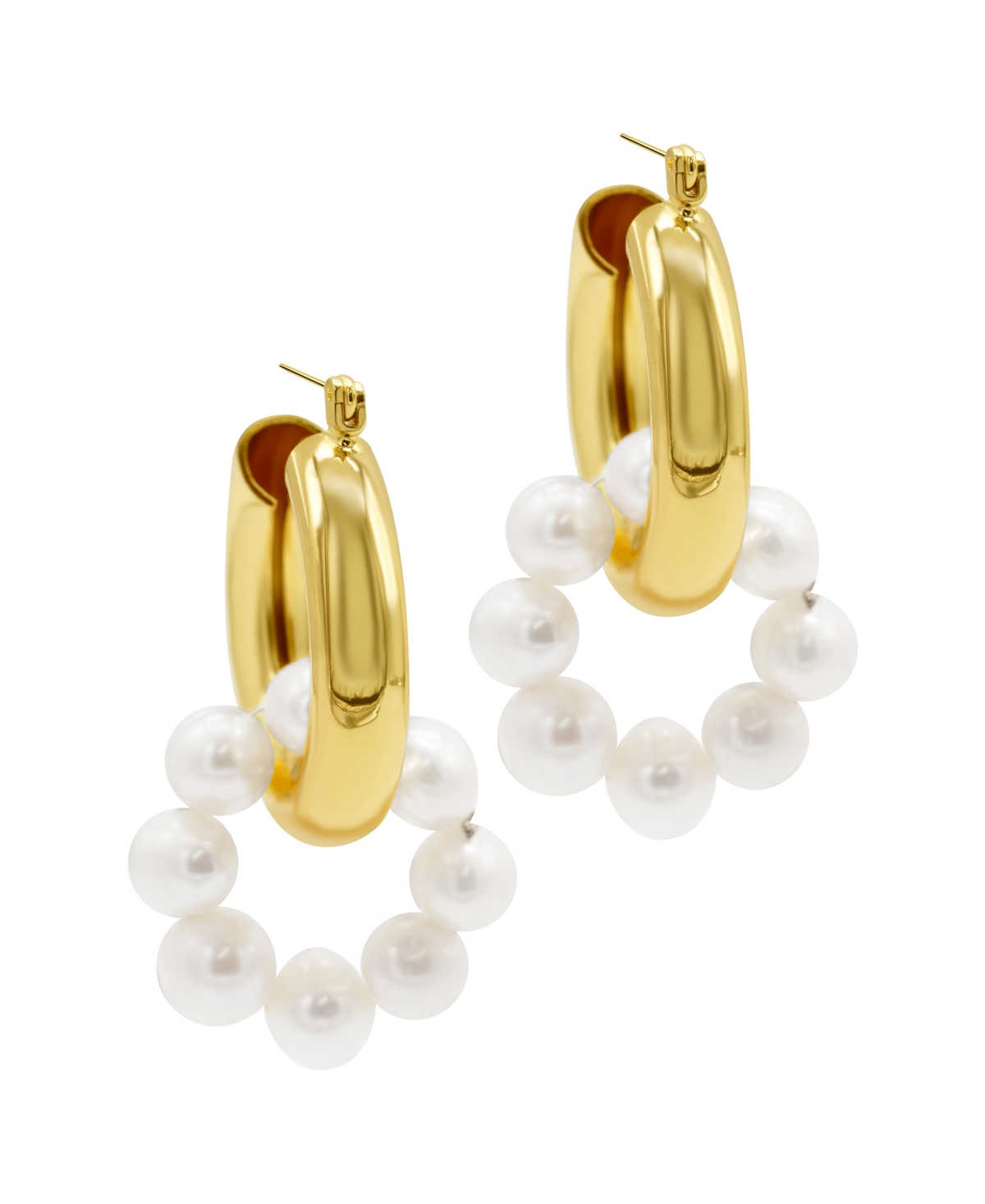 Shop Adornia 14k Gold-plated Hoop And Imitation Pearl Drop And Dangle Earrings In White