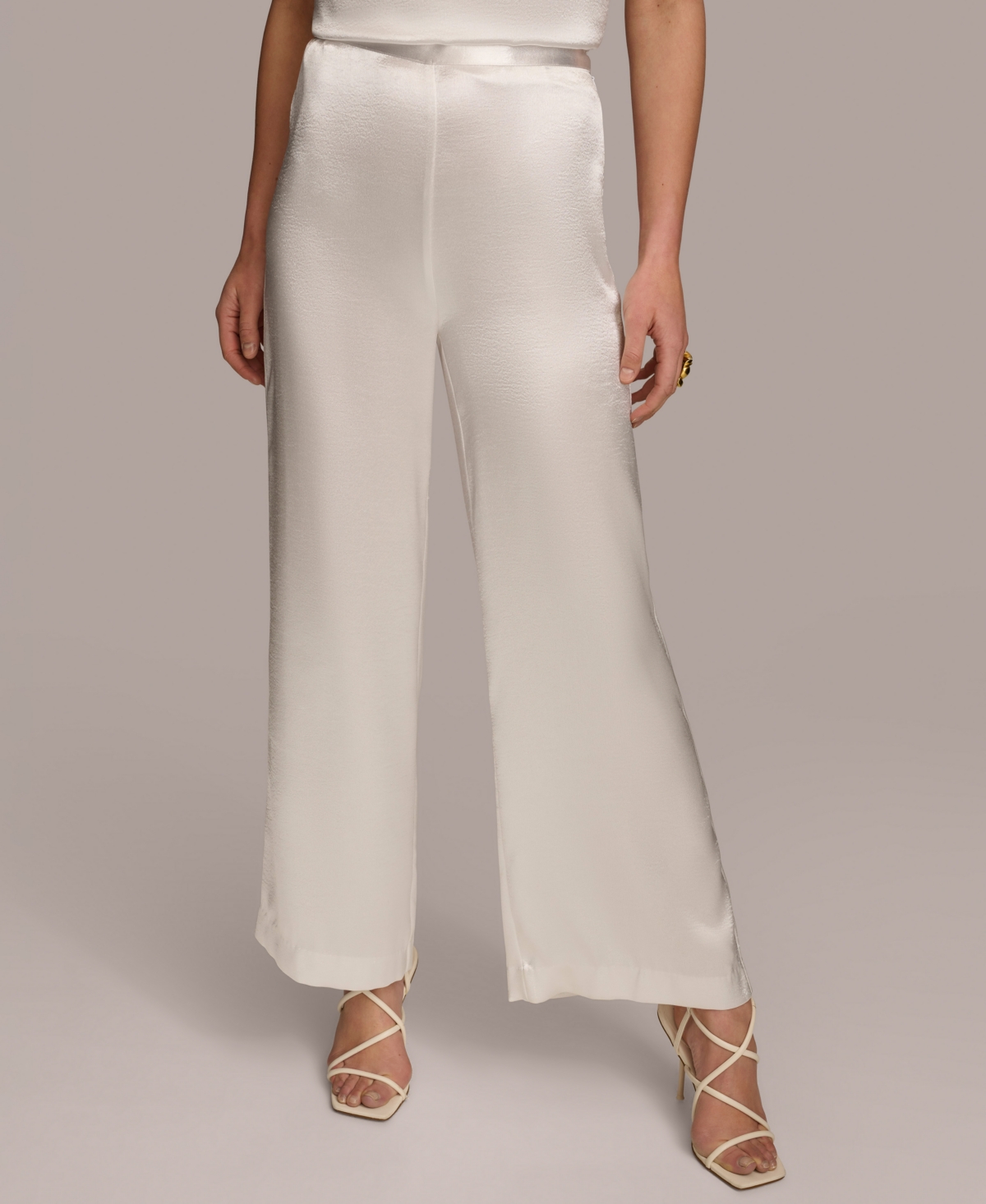 Shop Donna Karan Women's Wide-leg Satin Pants In Cream