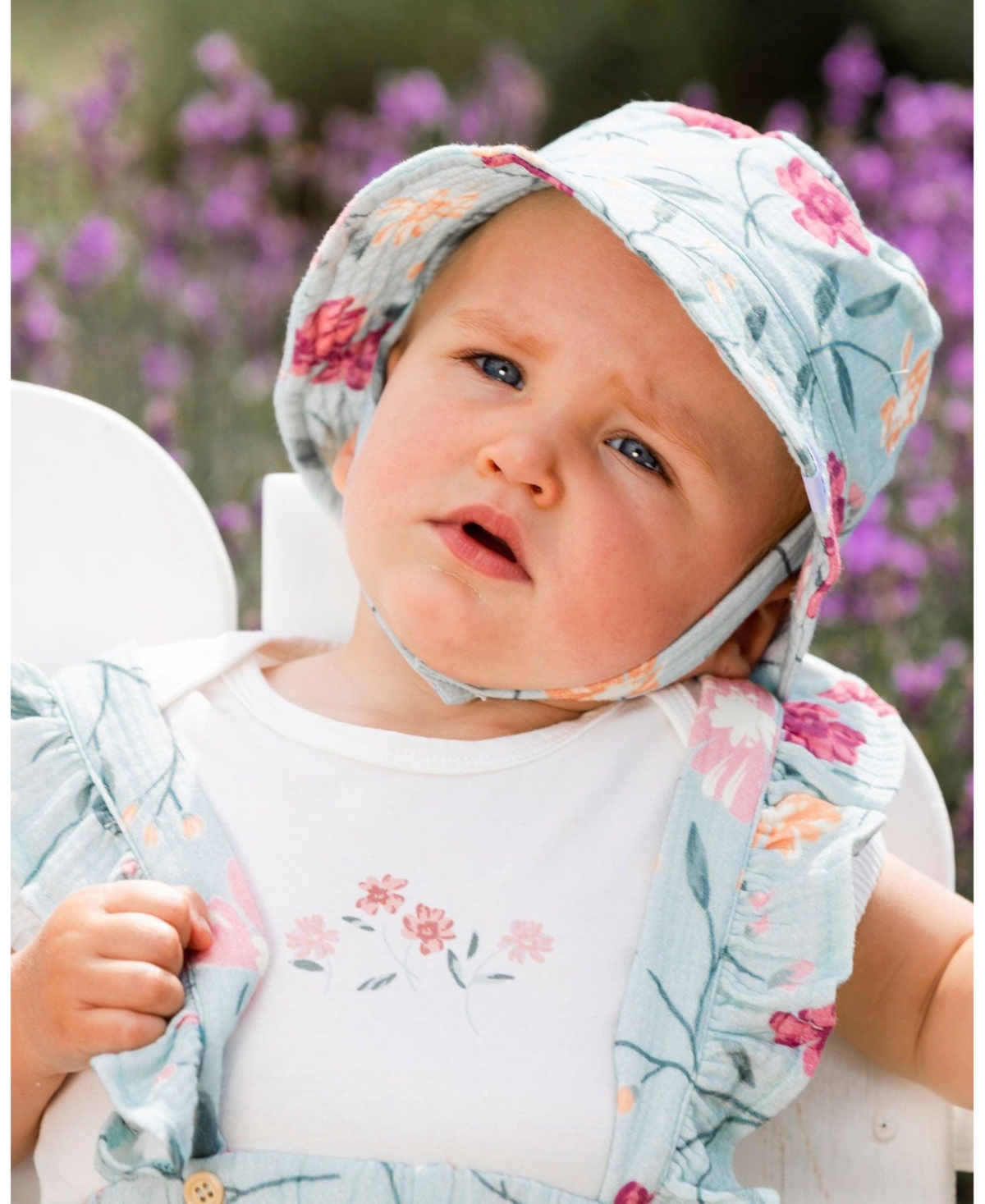 Deux par Deux Baby Girls Baby Muslin Cotton Hat Light Blue With Printed Romantic Flowers - Light blue with printed romantic