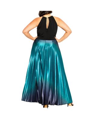 Plus Size Pleated Ombre Maxi Dress - black