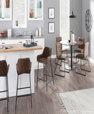 Daniella Industrial Counter Stool in Black Metal and Espresso Faux Leather by - Set Of 2