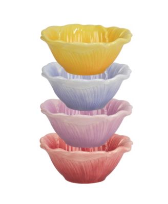 Hummingbirds Set of 4 3-D Floral Ice Cream Bowls, 4 Asst