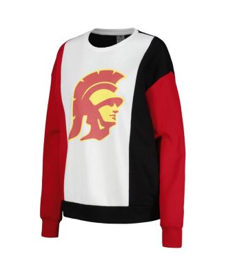 Women's White, Black USC Trojans Vertical Color-Block Pullover Sweatshirt