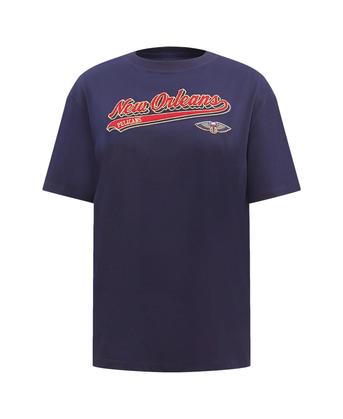 Pro Standard Navy New Orleans Pelicans Script Boyfriend T-shirt In Navy