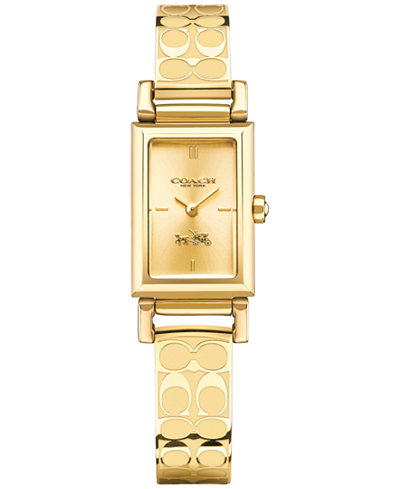 COACH WOMEN'S SIGNATURE ETCHED GOLD-PLATED BANGLE BRACELET WATCH 30X17MM 14502122