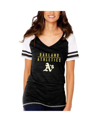Women's Black Oakland Athletics Color Block V-Neck T-shirt