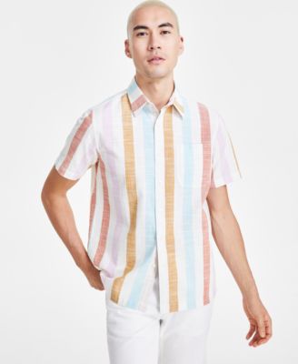 Sun + Stone - Men's Short Sleeve Button-Front Striped Shirt