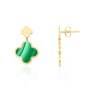 CLOVER MEDIUM MALACHITE PINK GODL EARRINGS