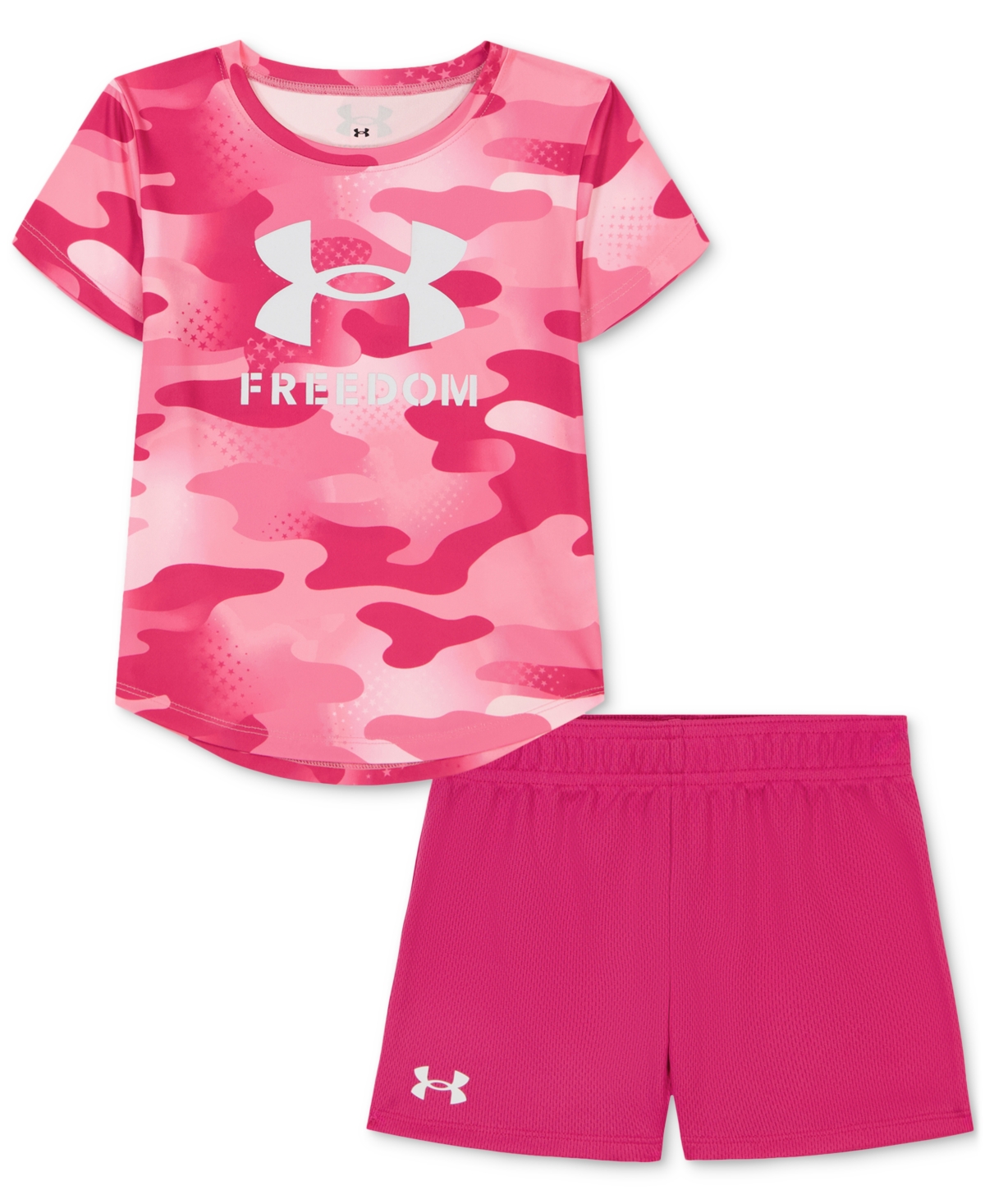 Shop Under Armour Toddler & Little Girls Freedom Camo T-shirt & Shorts, 2 Piece Set In Astro Pink