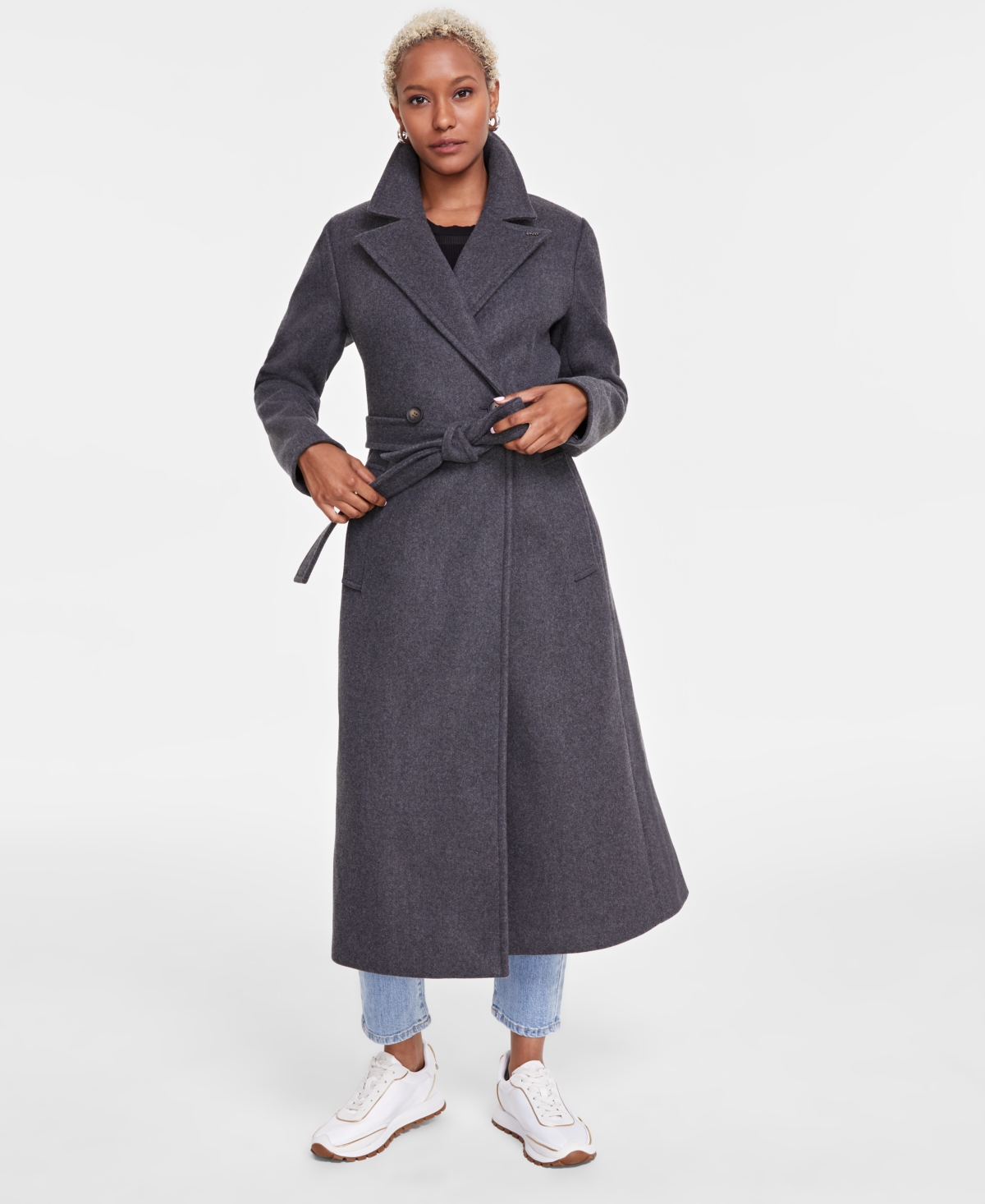 Dkny Women s Notched collar Double breasted Wrap Coat In Med Grey ModeSens