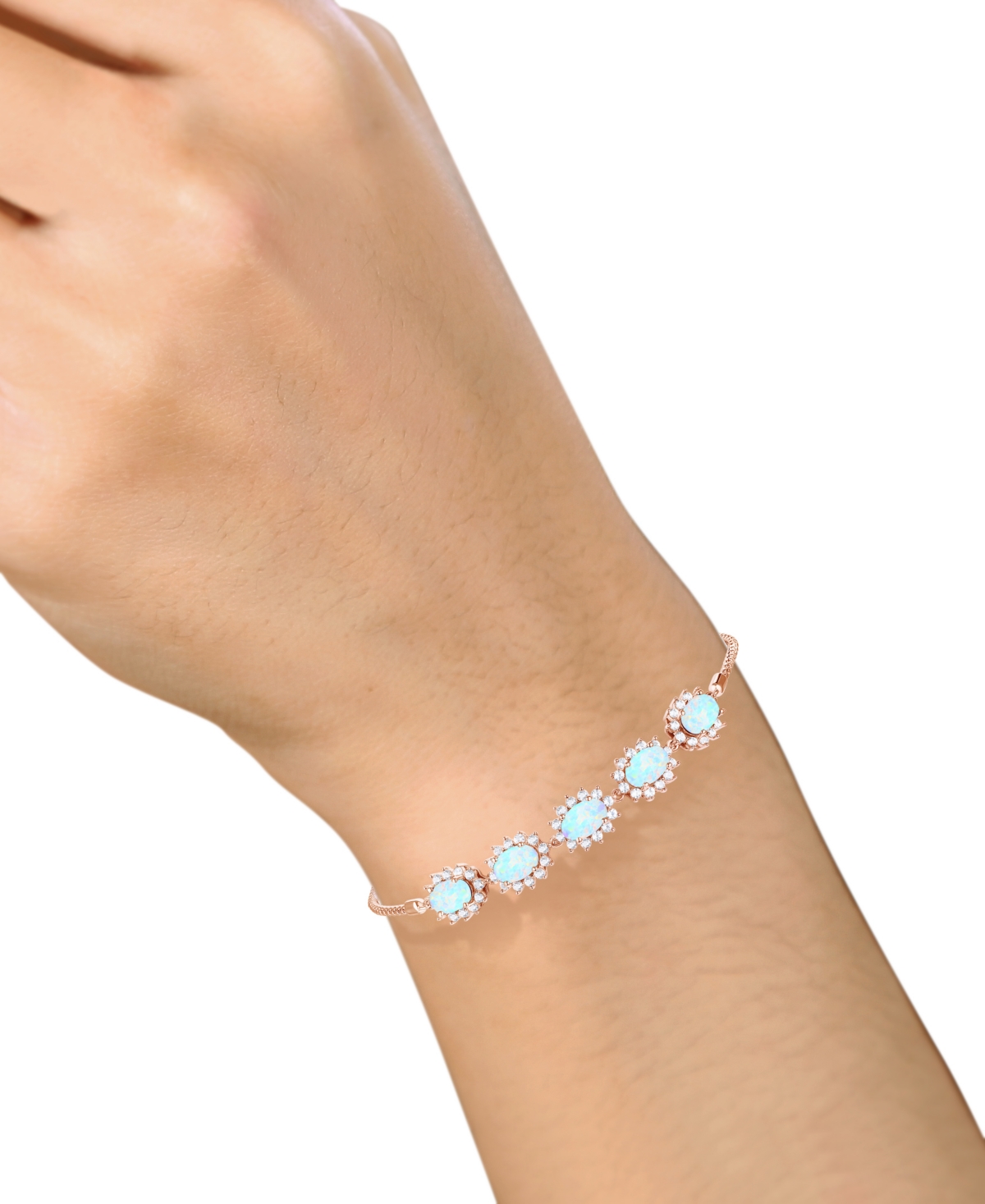 Macy's Amethyst (2 Ct. T.w.) & Lab-grown White Sapphire (3/4 Ct. T.w.) Halo Five Stone Bolo Bracelet In Ste In Opal