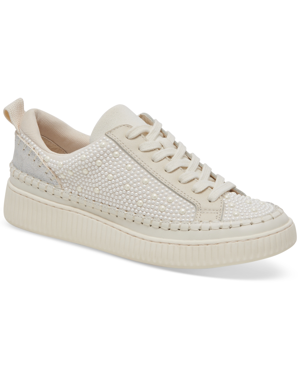 Shop Dolce Vita Women's Nicona Linen Embellished Lace-up Platform Sneakers In Vanilla Pearls