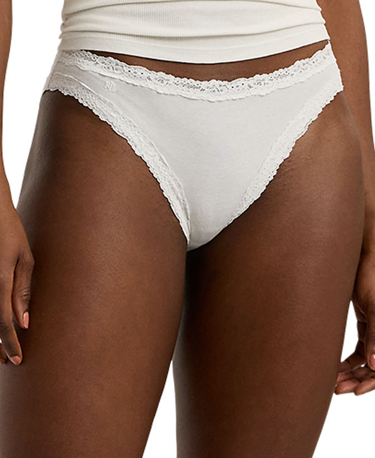 Shop Lauren Ralph Lauren Women's Cotton & Lace Jersey Bikini Brief Underwear 4l0076 In Silky White