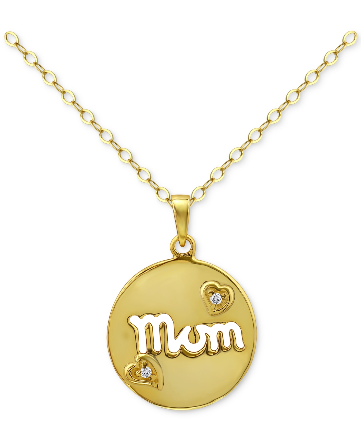 Giani Bernini Cubic Zirconia Mom Heart Disc Pendant Necklace In 18k Gold-plated Sterling Silver, 16" + 2" Extender