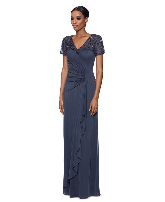 XSCAPE Petite Bead Embellished Cascading Sheath Dress - Macy's